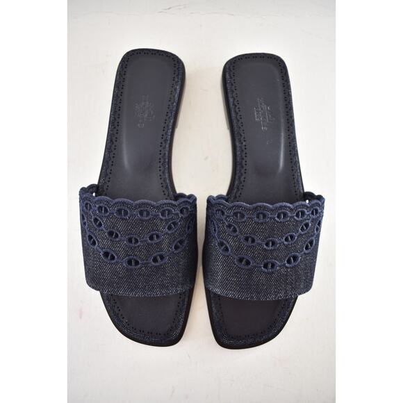 Hermes Sandales Gaelle Blue Denim Jeans Oran Slide Sandal Flat Flip Flop 39.5 - Picture 10 of 16
